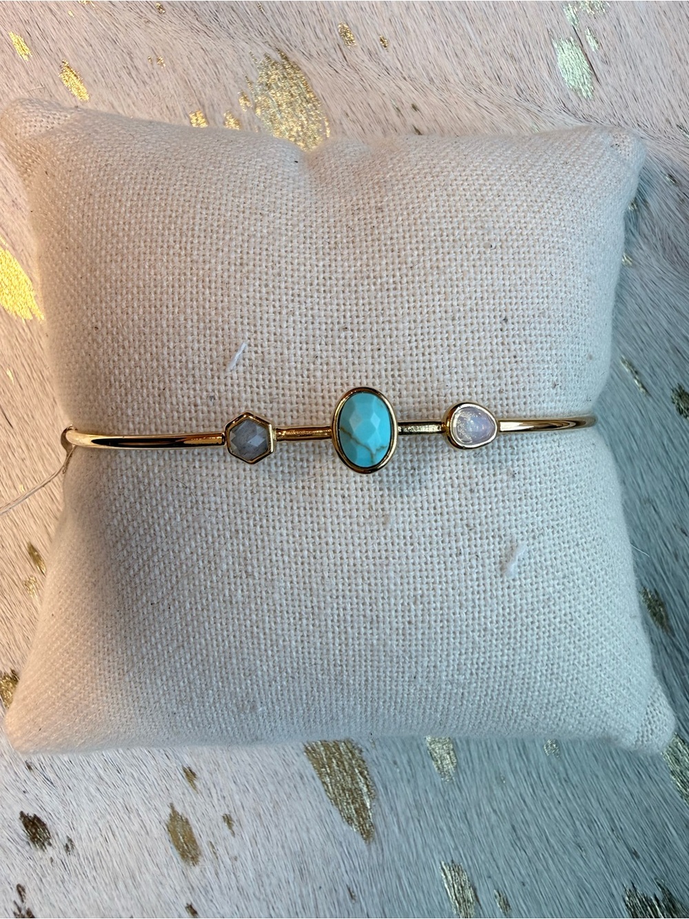Tai Gold Bangle with Turquoise Center and Moonstone Accents
